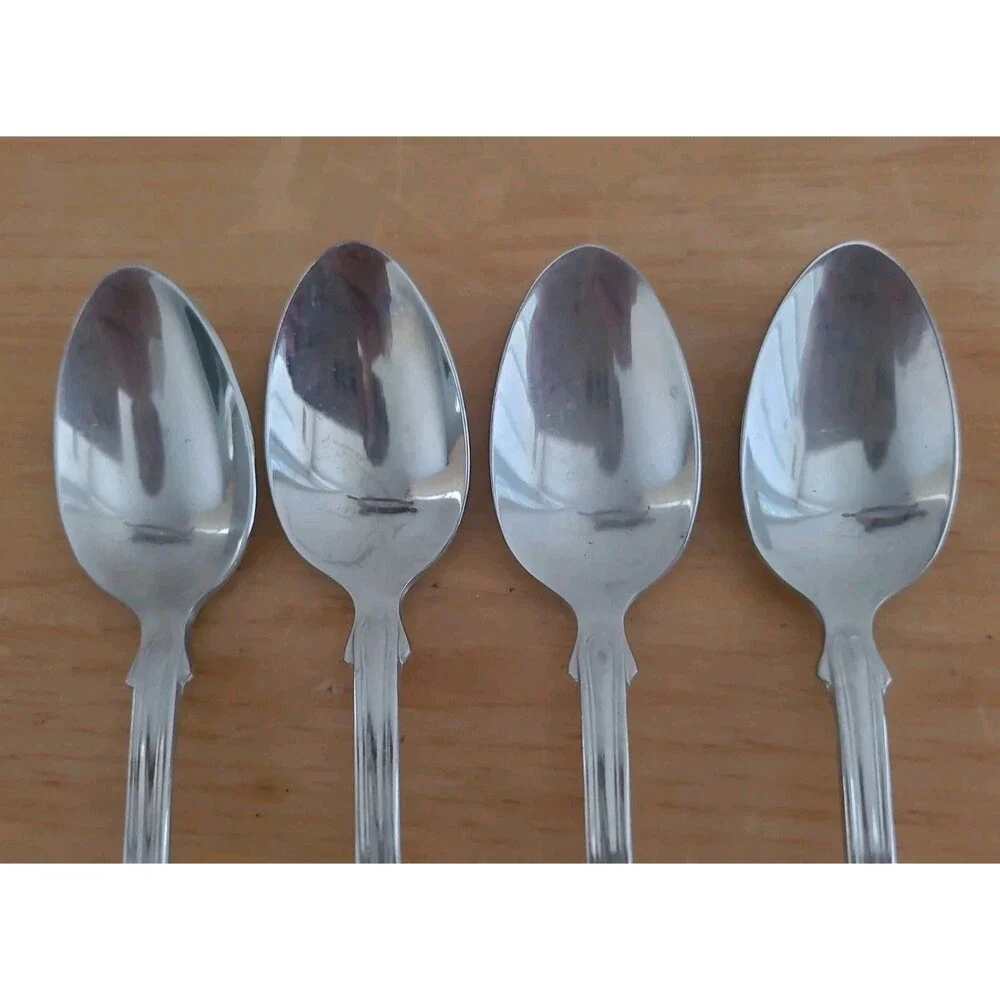 Set 4 Reed & Barton COLONIAL SHELL 1961 Stainless Steel Iced Tea Spoons Flatware